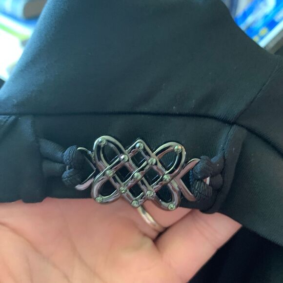 Mirella black long sleeve dance swirl buckle wrap M top - Picture 4 of 5